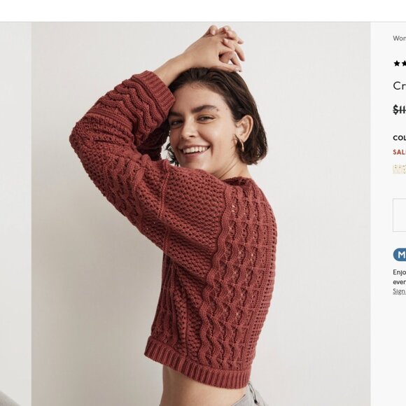 Madewell Crochet-Knit Crop Sweater Size XS - Picture 4 of 6